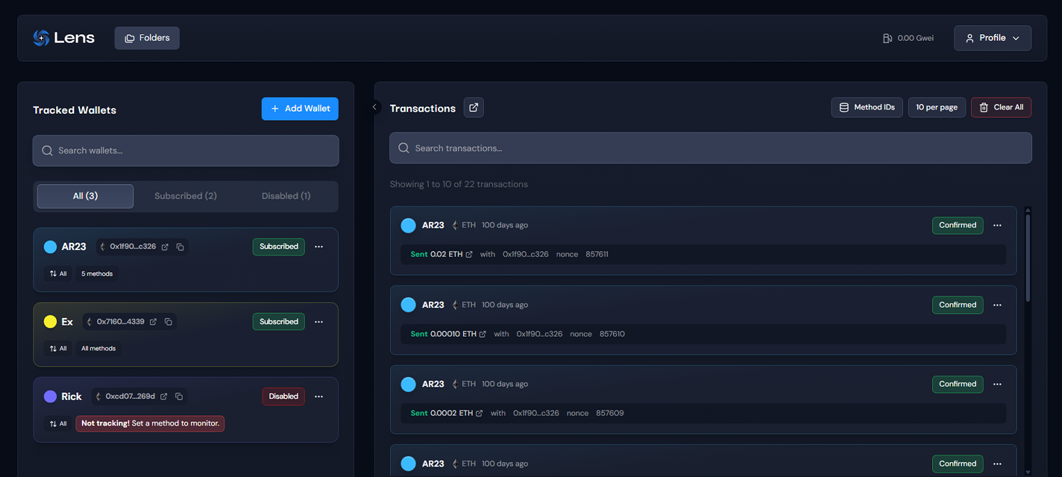 Track and Monitor Wallets in our Folders Interface